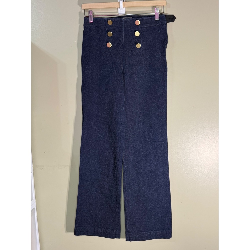 Tristan Sailor Pants Dark Indigo Wide Leg Gold Button High Waist Size 4 Canada